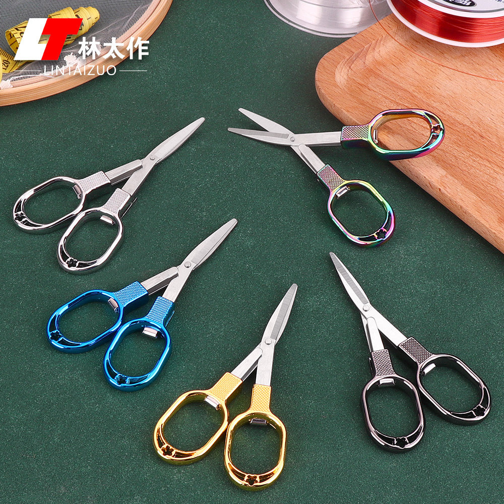 Folding Fishing Scissors Multi-Functional Lead Leather Scissors Fishing Line Cut Vigorous Horse 8-Character Small Scissors Fishing Supplies Fishing Gear